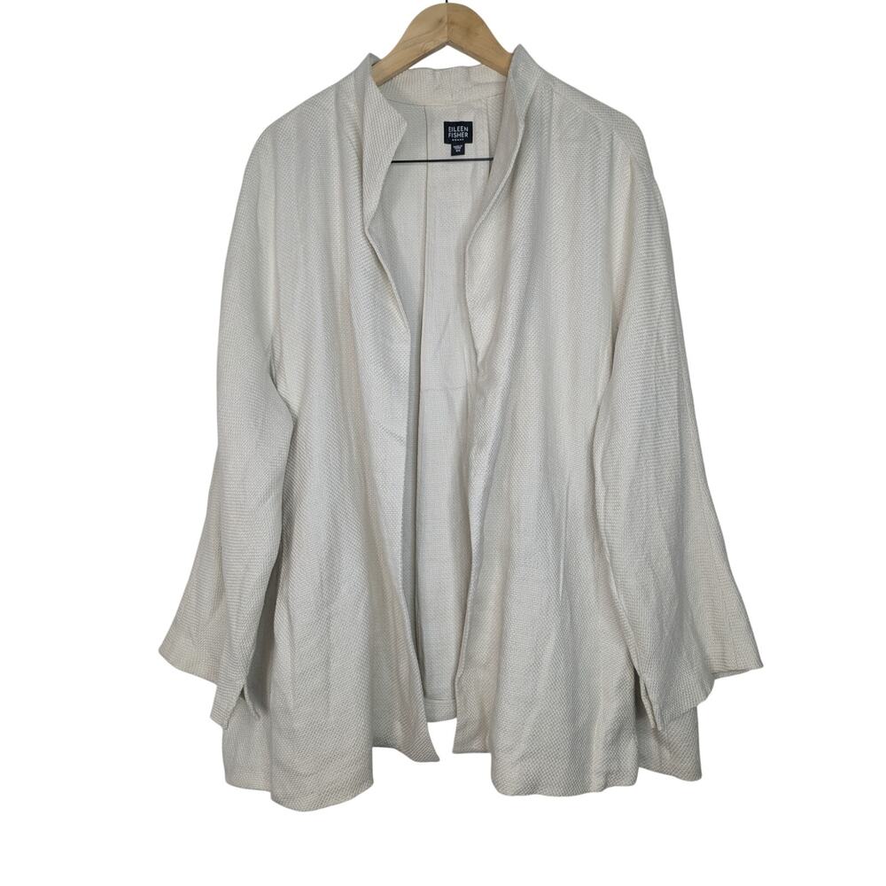 Eileen Fisher Cream Linen Cotton Blend Jacket Blazer Minimalist Office